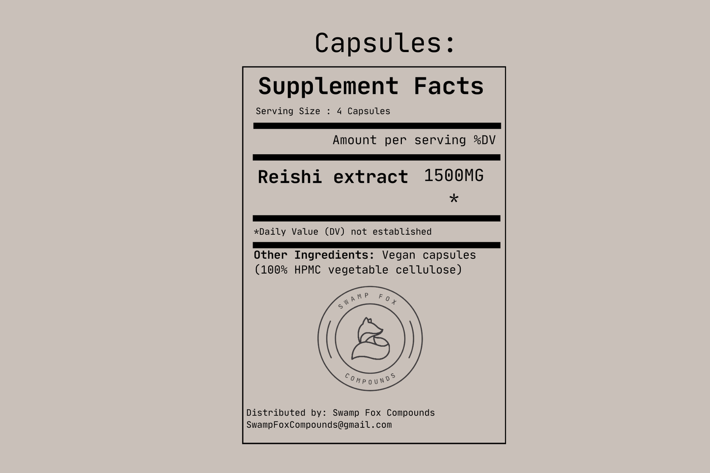 Reishi Capsules - Swamp Fox Compounds Reishi Capsules